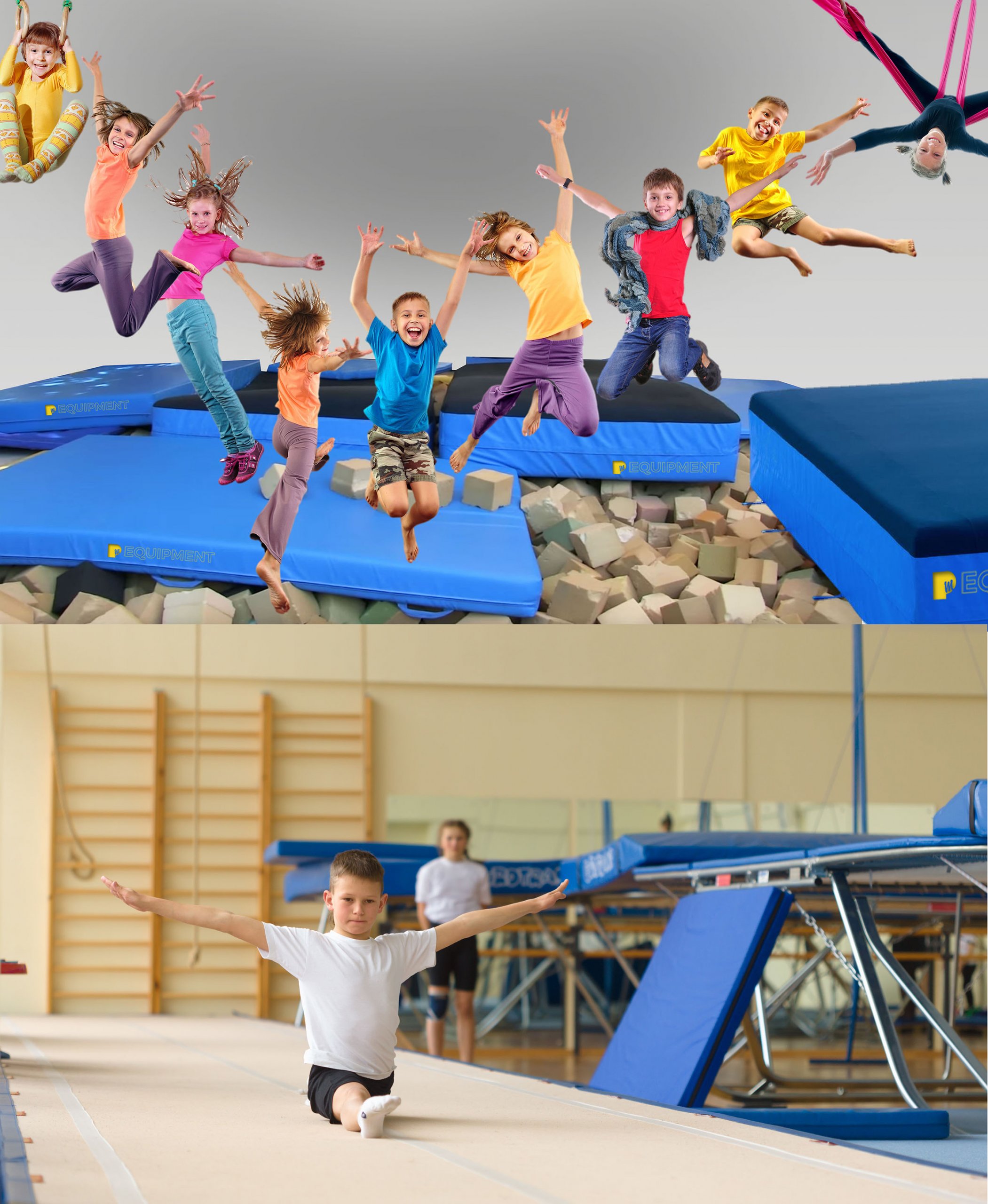 Large group of happy cheerful sportive children jumping and dancing. Isolated over white background. Childhood, freedom, happiness concept.